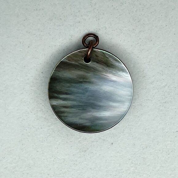 Bronze Tone Abalone Shell Disc Upcycled Pendant - Picture 5 of 5